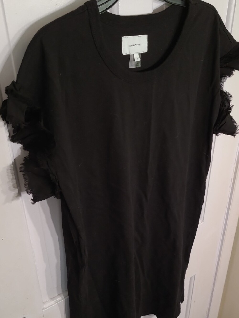 Current Elliott Black Frayed Sleeve Tee Dress Size 1 - Picture 4 of 5
